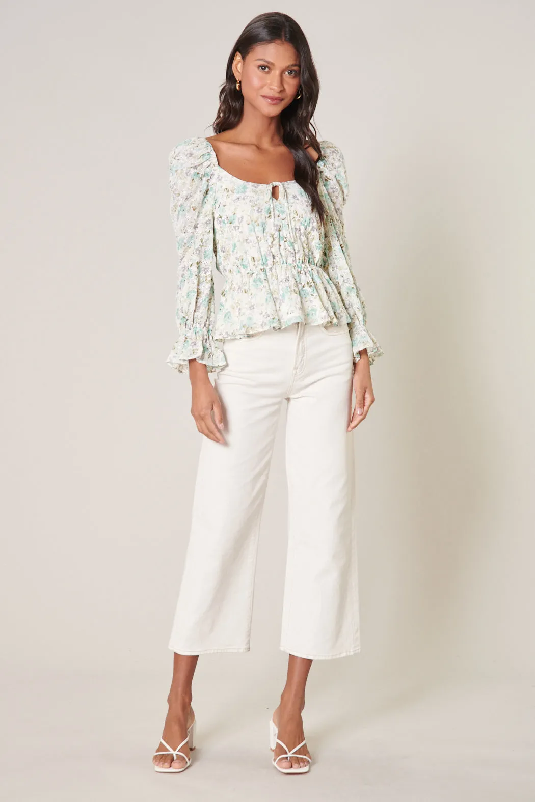 Angelique Floral Eyelet Peplum Top