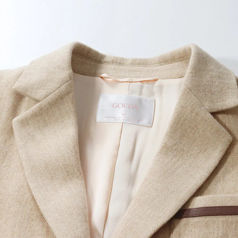 Apricot Woolen Straight Women Blazer