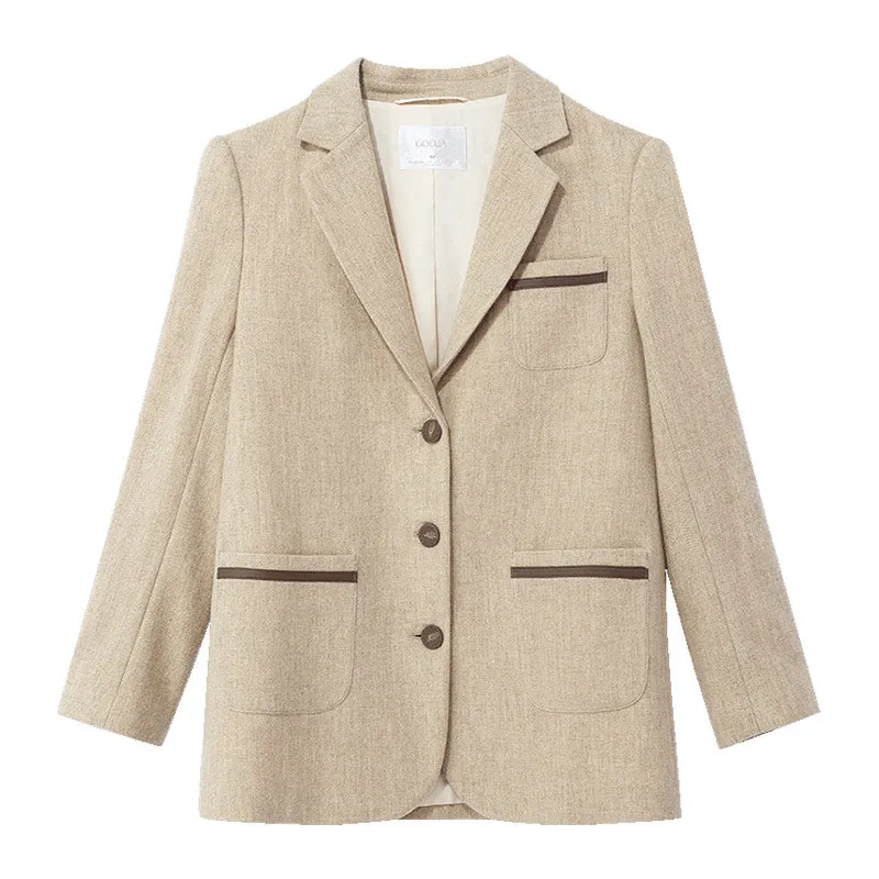 Apricot Woolen Straight Women Blazer