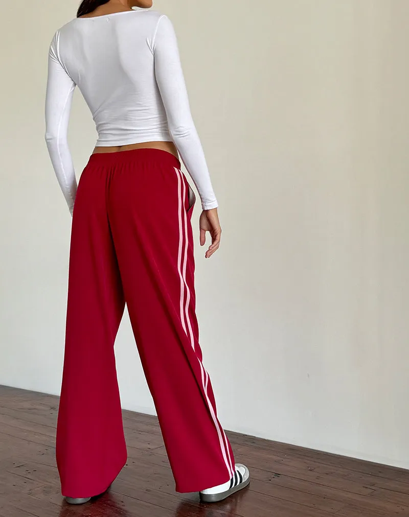 Bennett Wide Leg Trouser in Tailoring Red with Pink Stripe