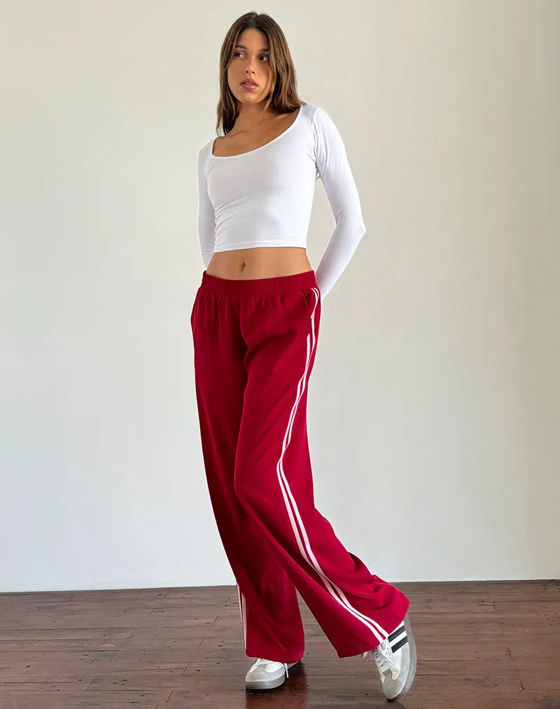 Bennett Wide Leg Trouser in Tailoring Red with Pink Stripe