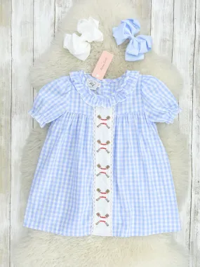 Blue Gingham Baseball Ruffle Dress