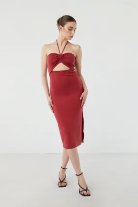 CUTOUT MIDI DRESS WITH HALTER TIES