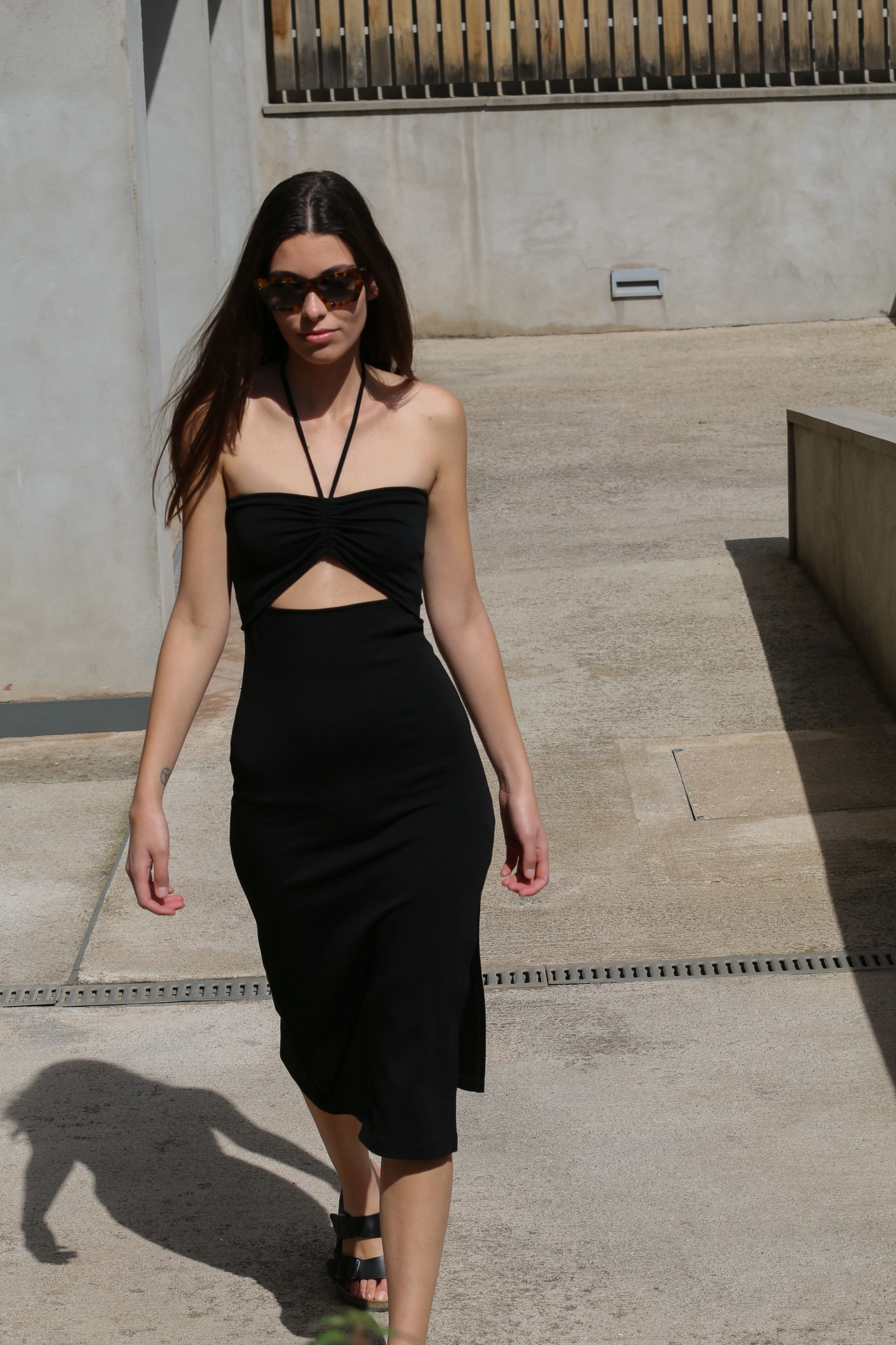 CUTOUT MIDI DRESS WITH HALTER TIES