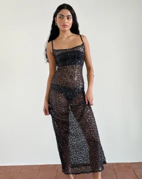 Darsih Maxi Dress in Sequin Mesh Black