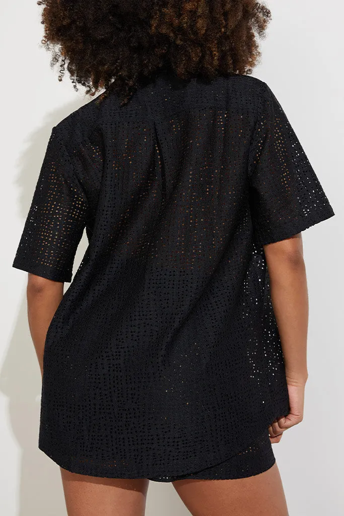 Eyelet Lace Island Shirt in Black