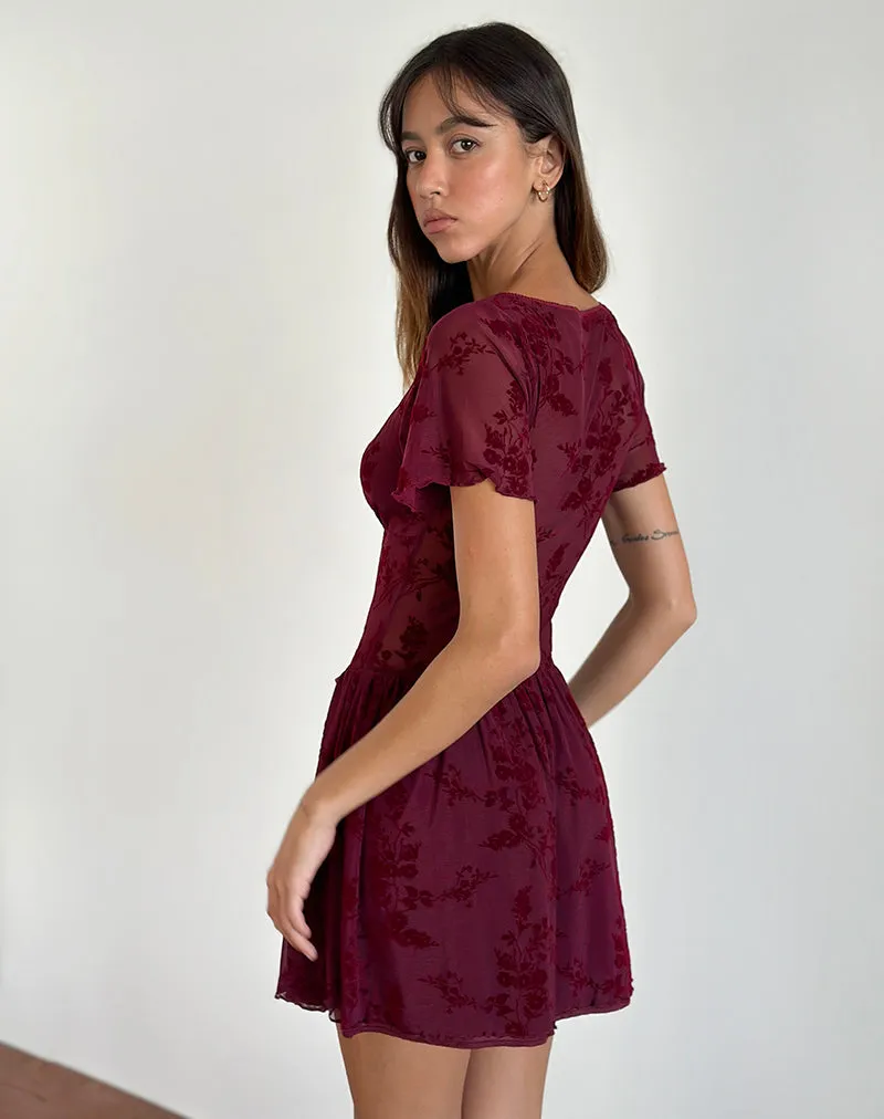 Geni Mini Dress in Botanical Flower Maroon