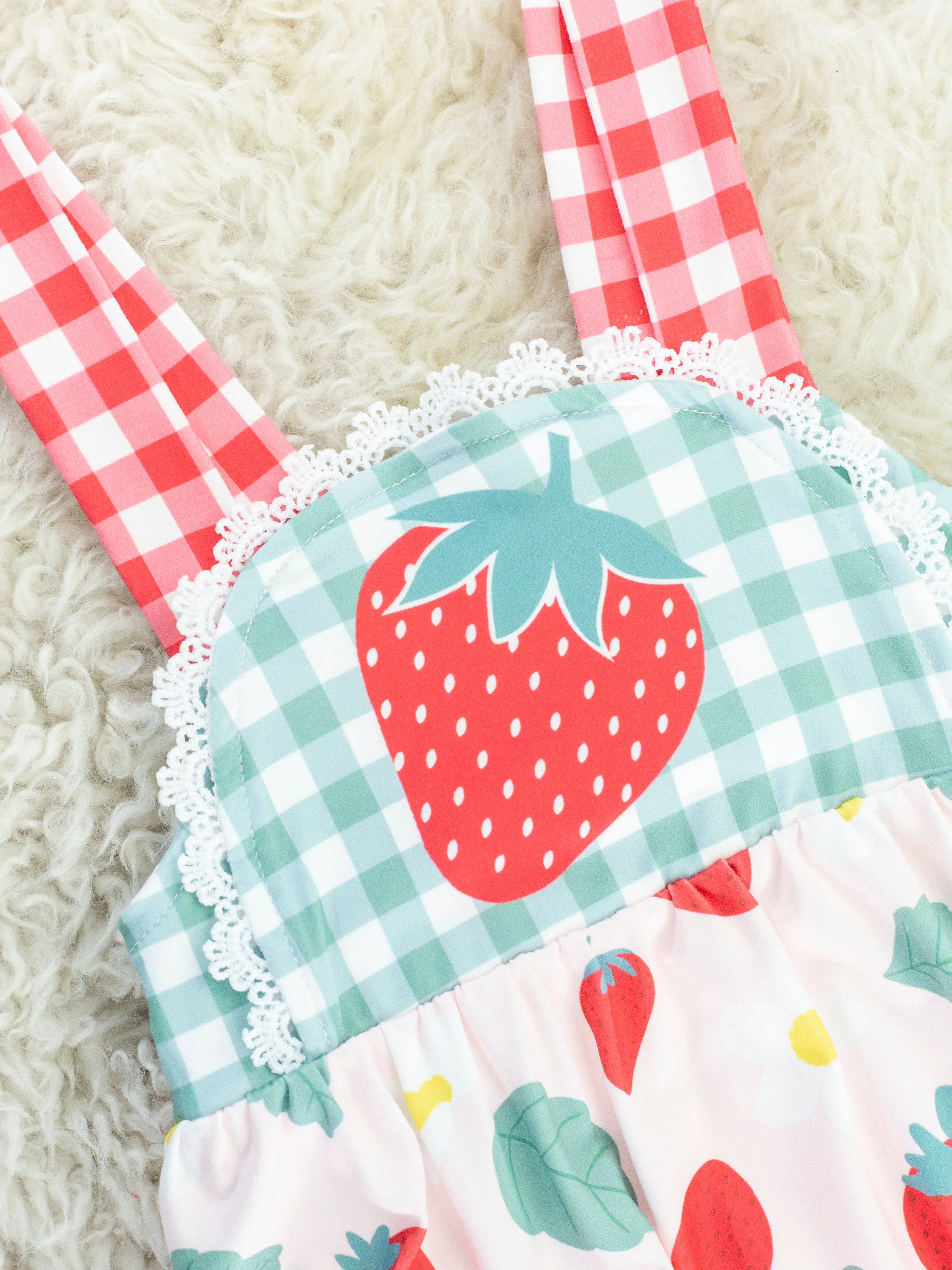 Gingham Strawberry Ruffle Bubble