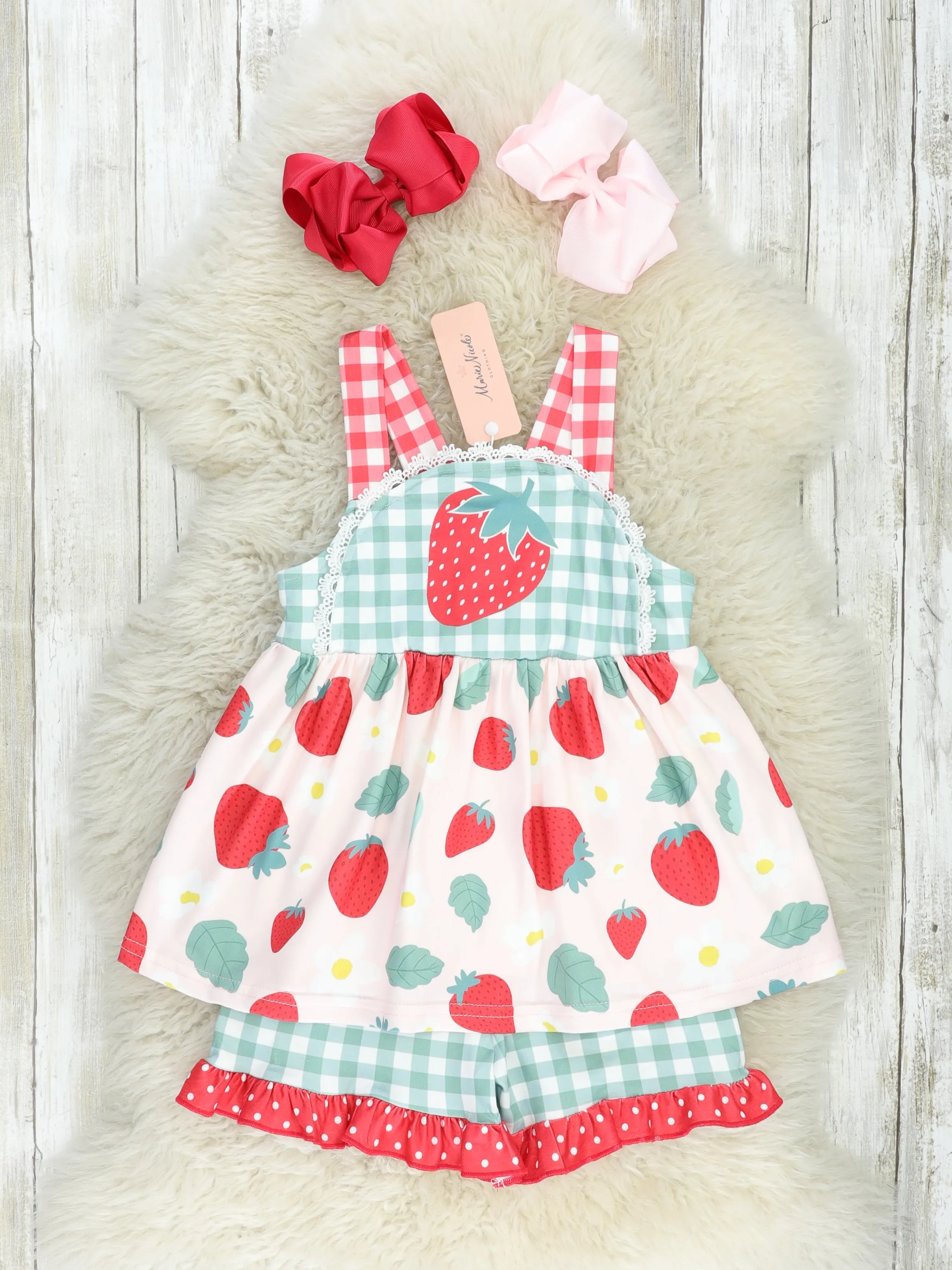 Gingham Strawberry Ruffle Outfit