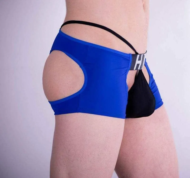 Hidden Sensual Boxer Lingerie Open Butt Boxers Trunk BLUE 957 4