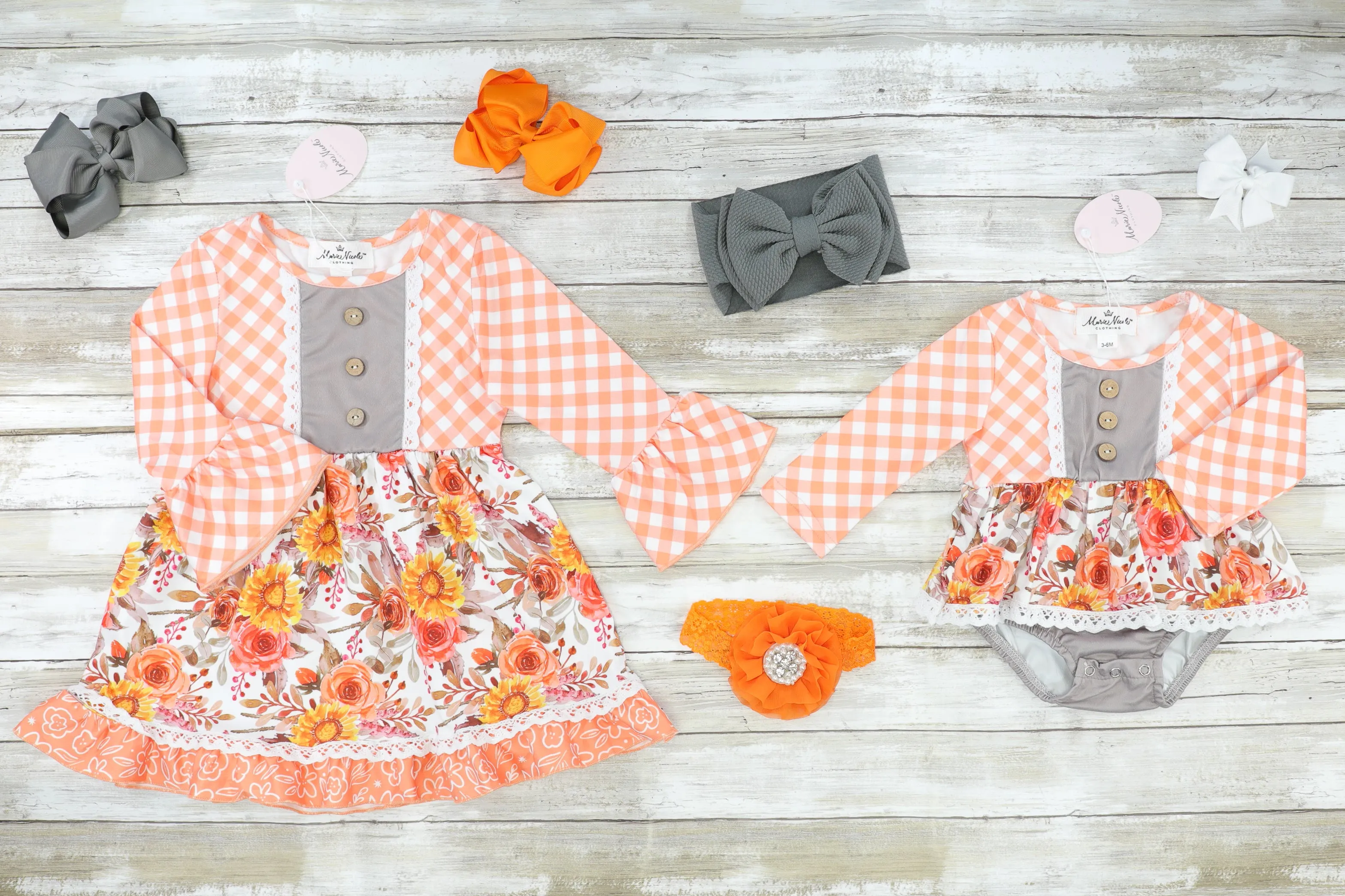 Japanese Sunflower & Rose Orange Gingham Bubble