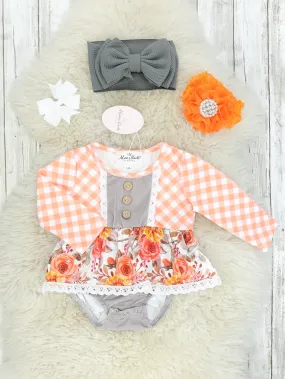 Japanese Sunflower & Rose Orange Gingham Bubble