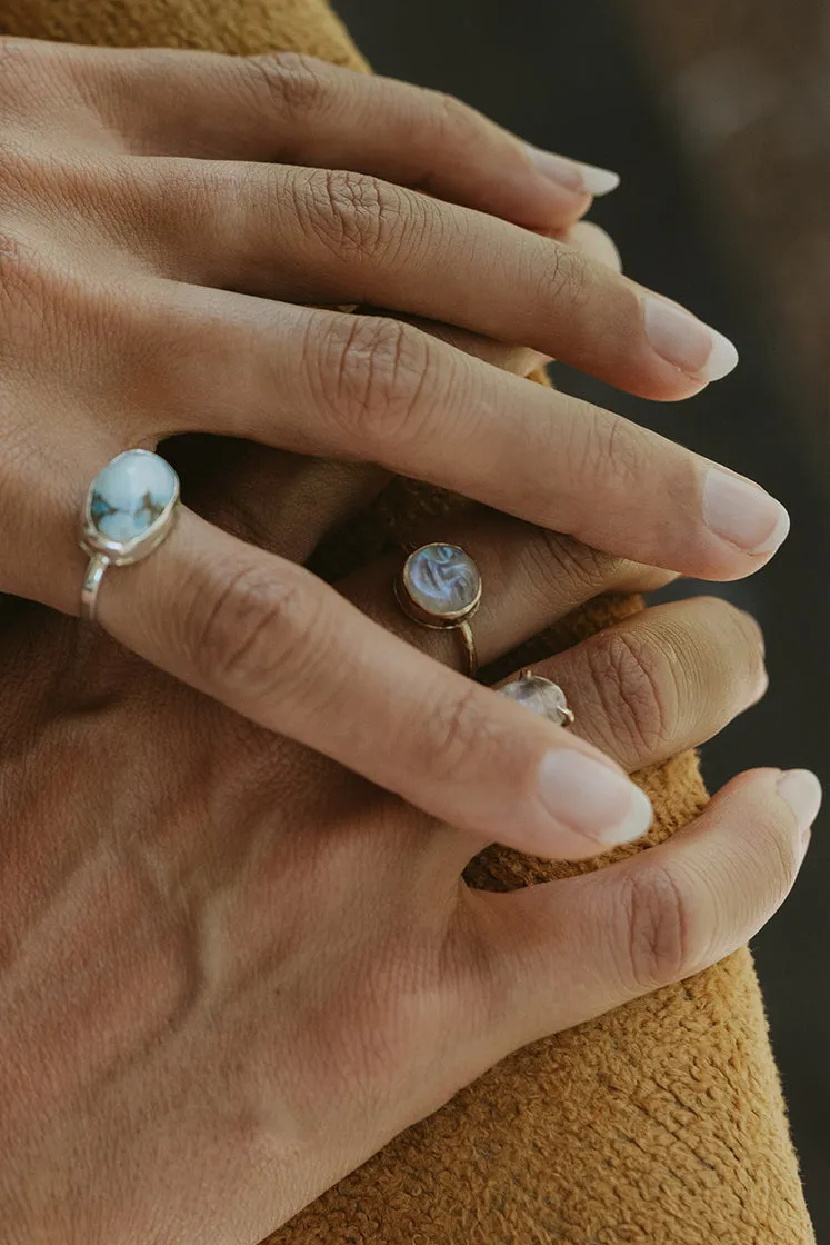 Moonstone Moon Face Ring - 14K