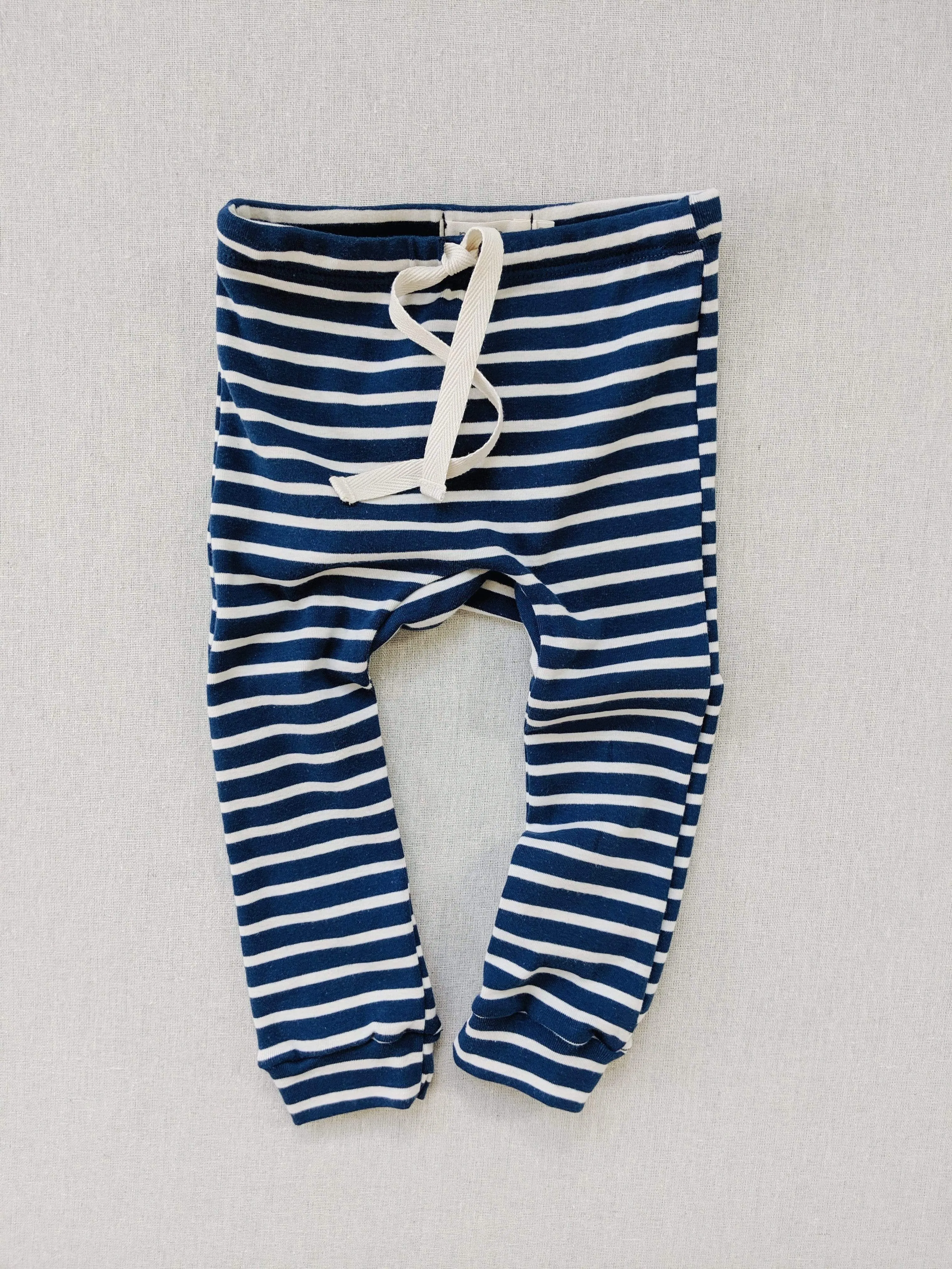 organic cotton drawstring striped leggings - blue/natural