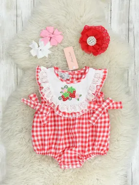 Red Gingham Strawberry Bib Collar Bubble