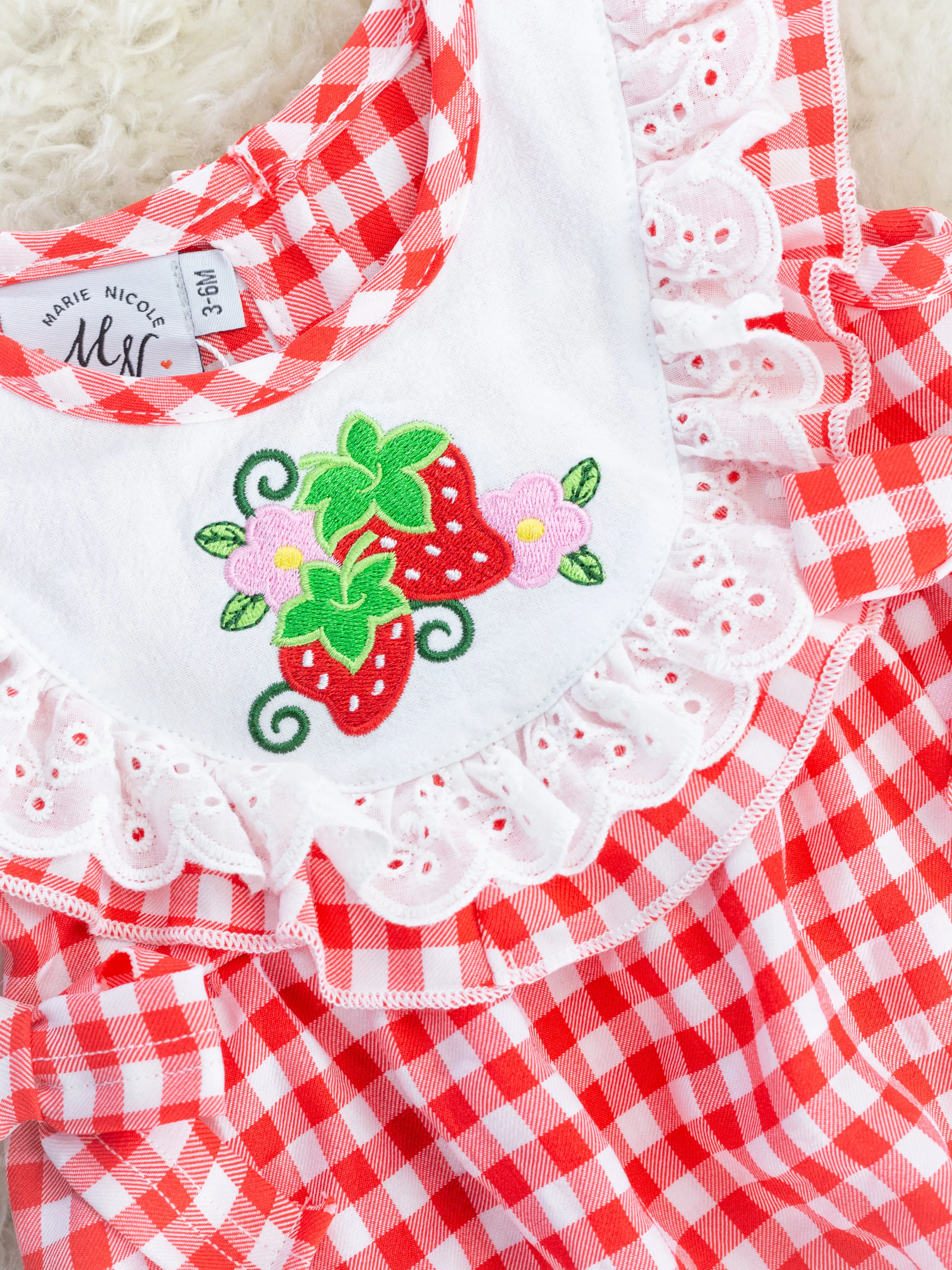 Red Gingham Strawberry Bib Collar Bubble