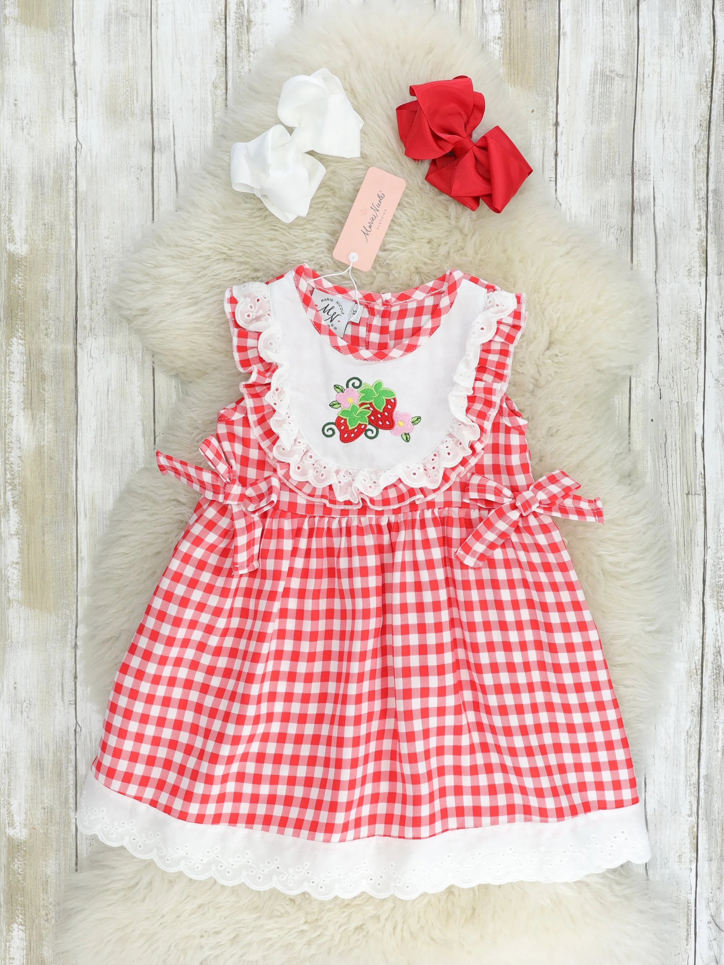 Red Gingham Strawberry Bib Collar Dress