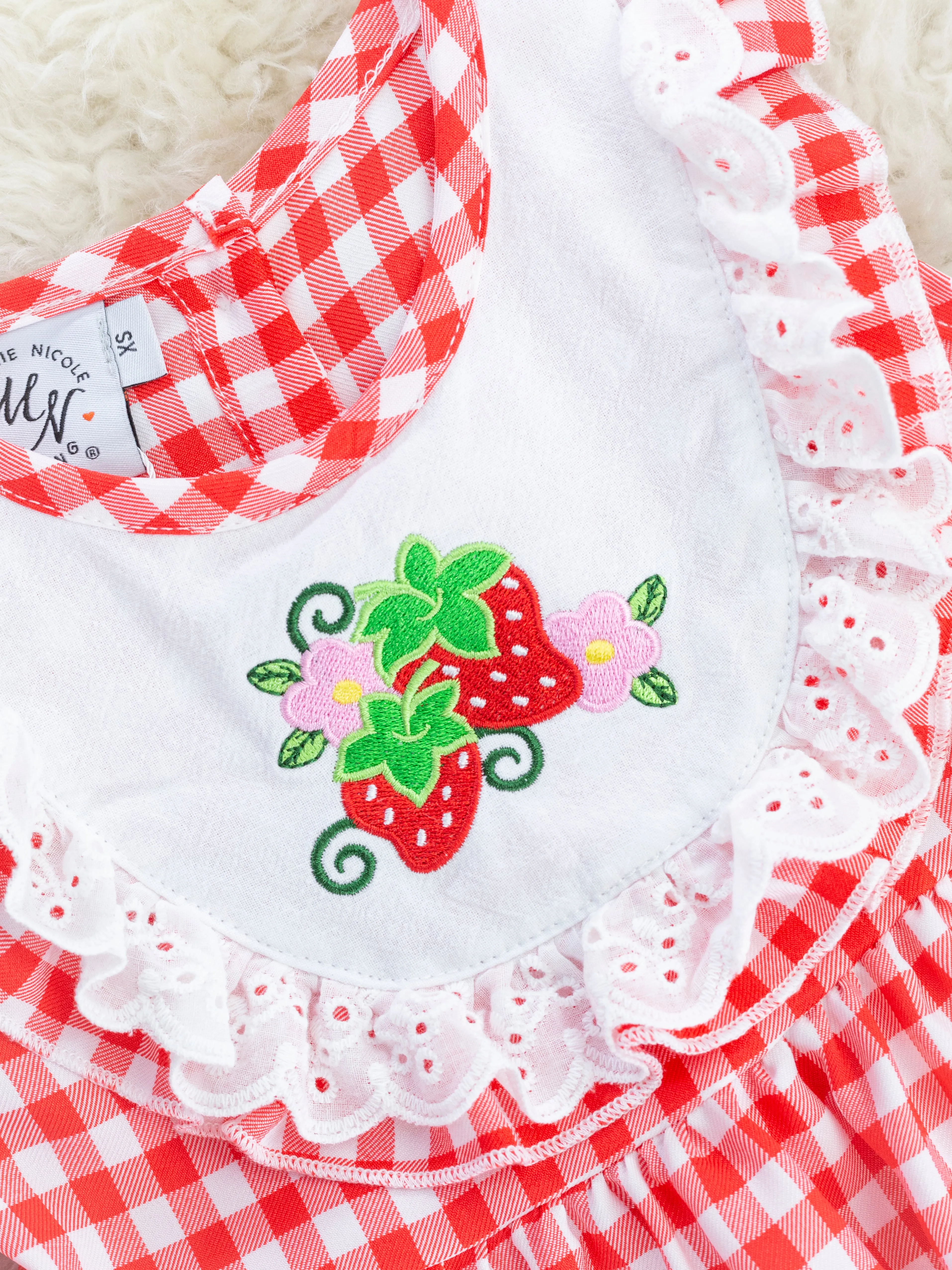 Red Gingham Strawberry Bib Collar Dress