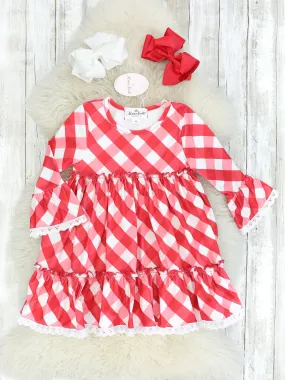 Red Gingham Tiered Dress