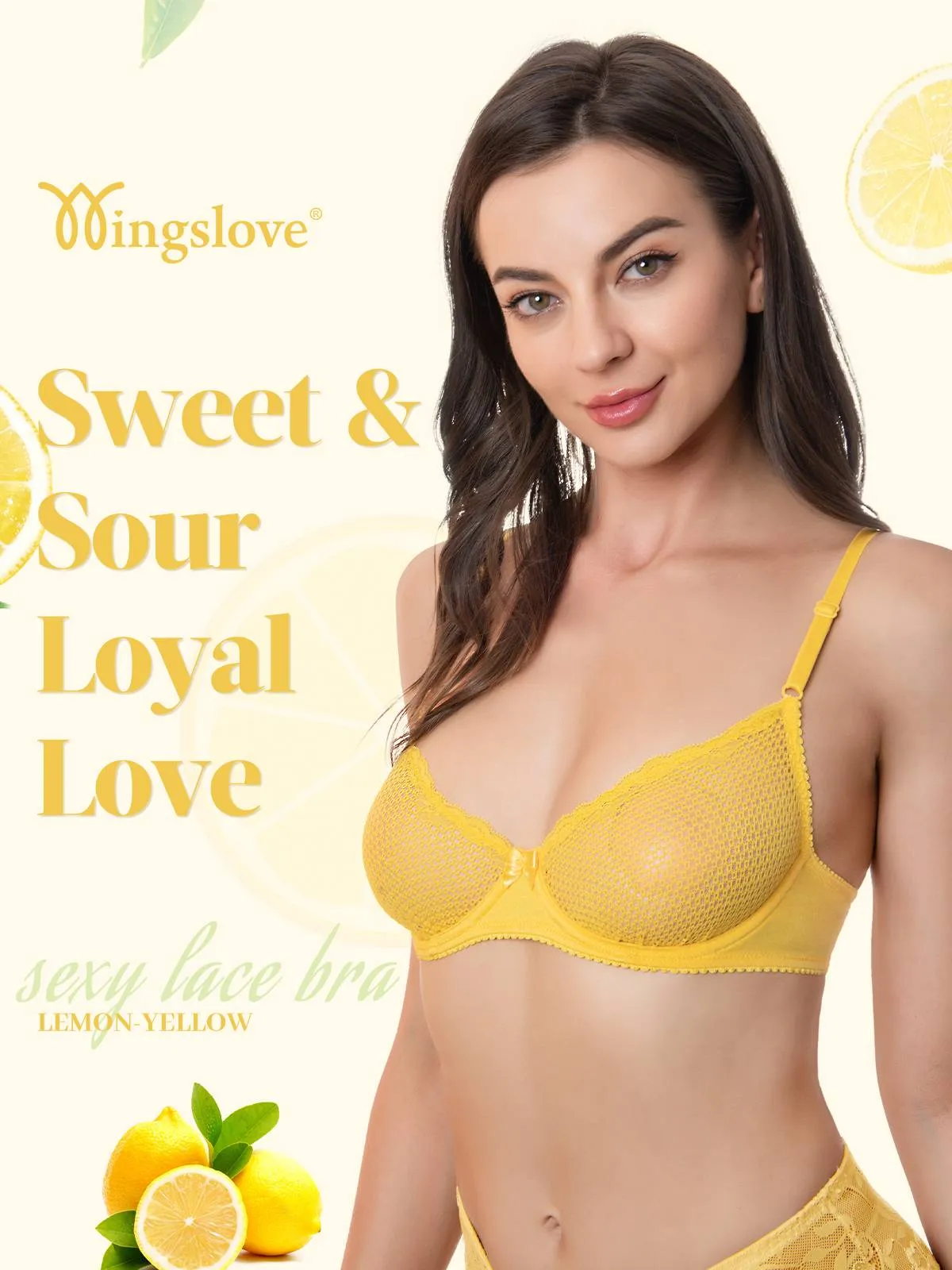 See Through 1/2 Cup Lace Underwire Demi Bra Lemon Yellow