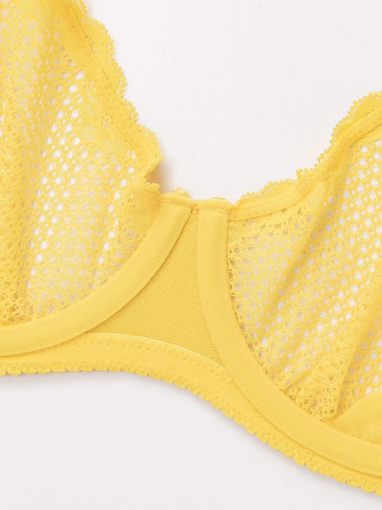 See Through 1/2 Cup Lace Underwire Demi Bra Lemon Yellow