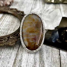 Size 10 Silver Natural Fancy Moss Agate Crystal Statement Ring / Foxlark Collection - One of a Kind