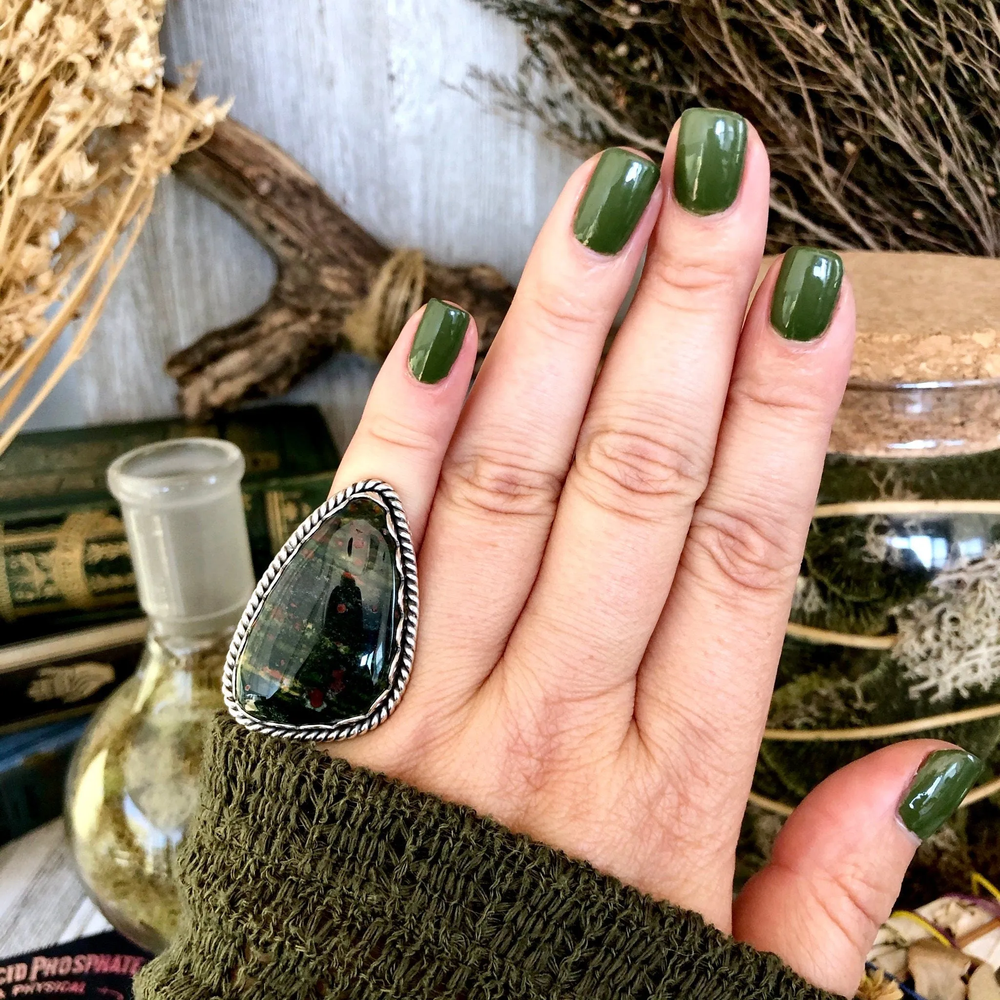 Size 5 Bloodstone Statement Ring Set in Sterling Silver / Curated by FOXLARK Collection