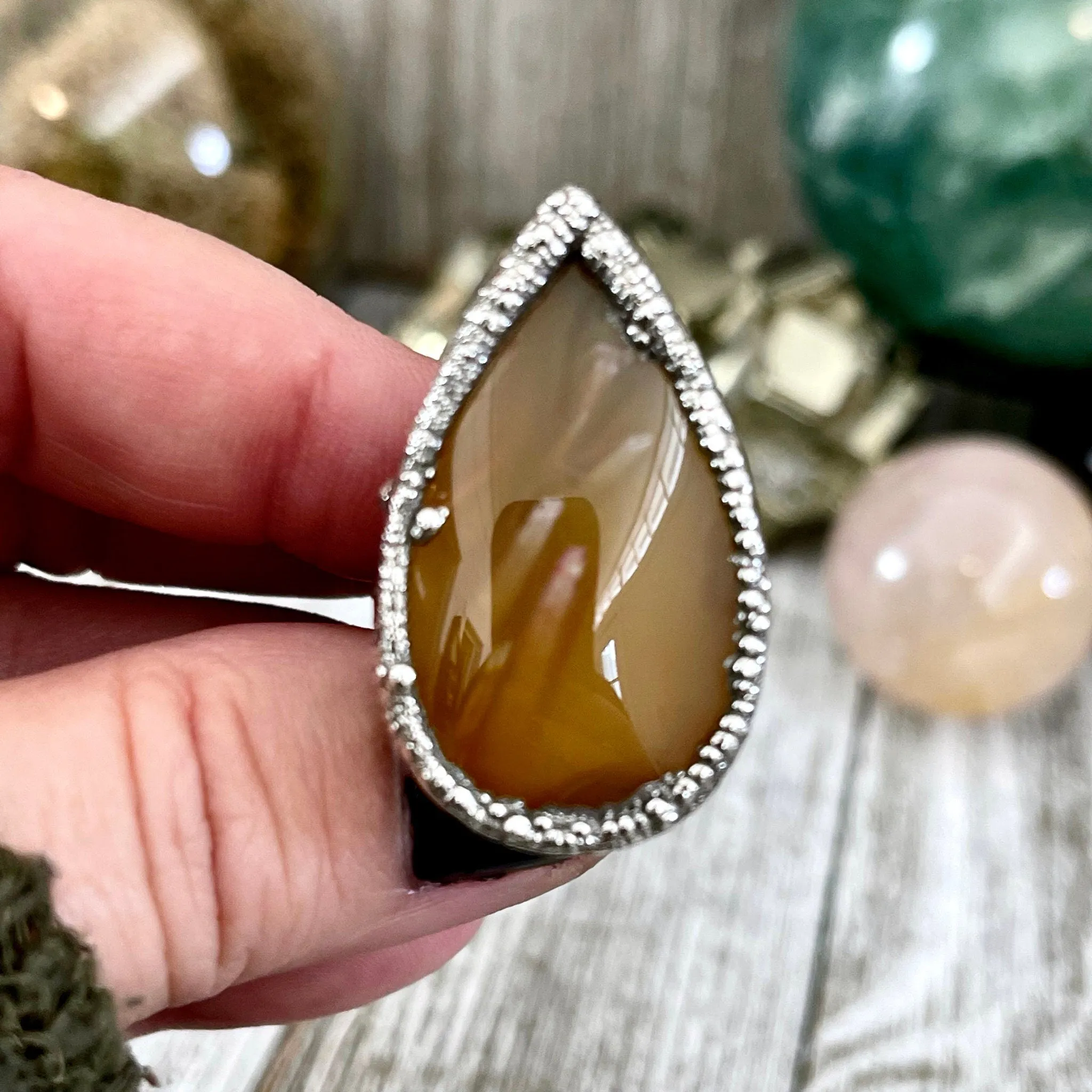 Size 6 Tube Agate Statement Ring Set in Fine Silver / Foxlark Collection - One of a Kind