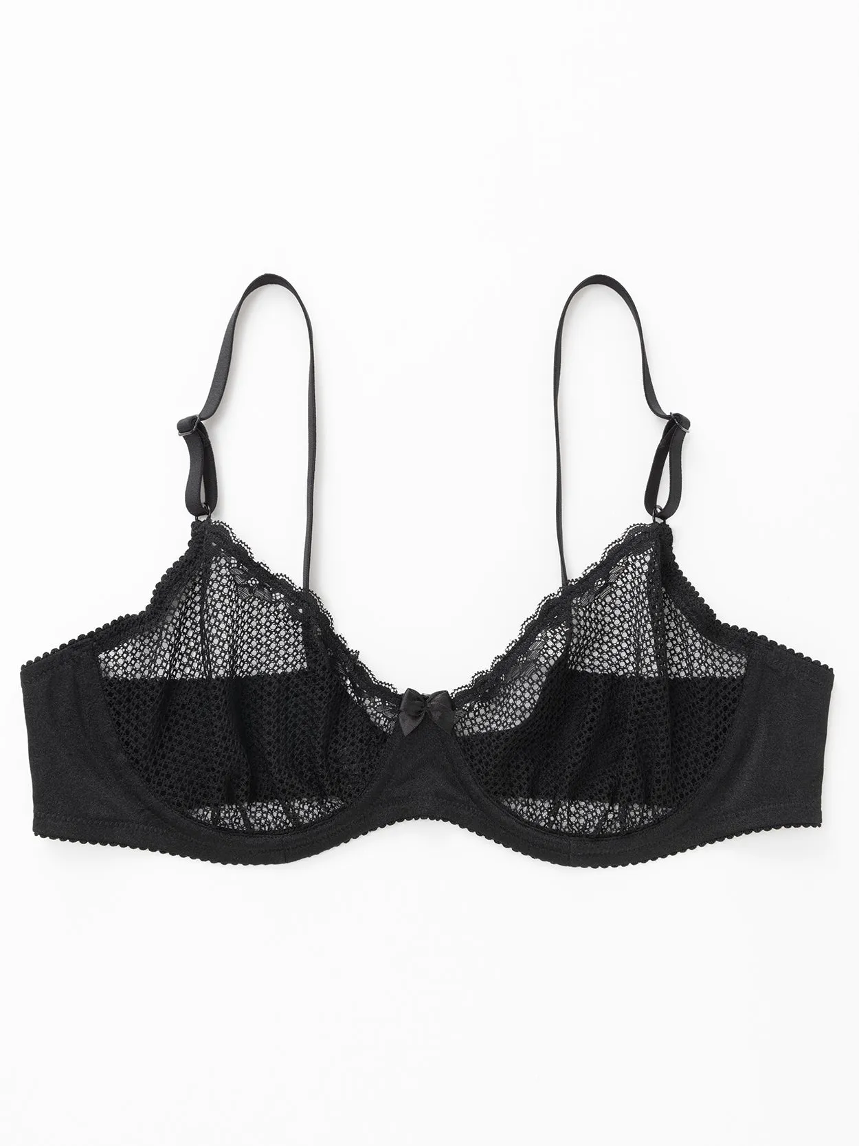 Unlined See Through 1/2 Cup Mesh Demi Shelf Underwired Bra Black