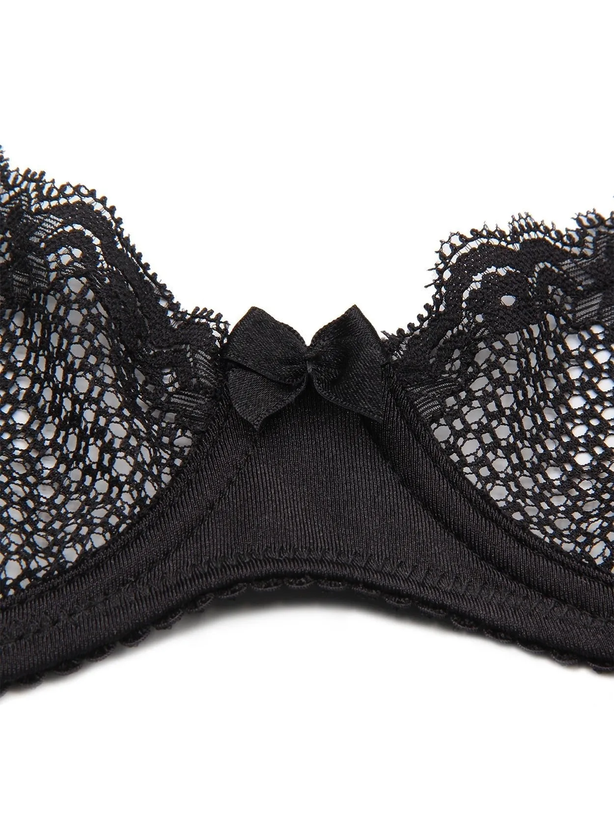 Unlined See Through 1/2 Cup Mesh Demi Shelf Underwired Bra Black