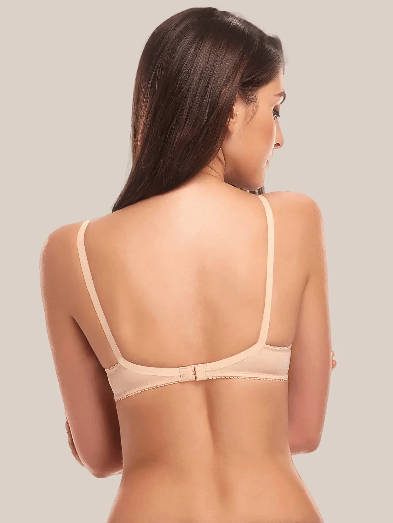 Unlined See Through 1/2 Cup Mesh Demi Shelf Underwired Bra Nude