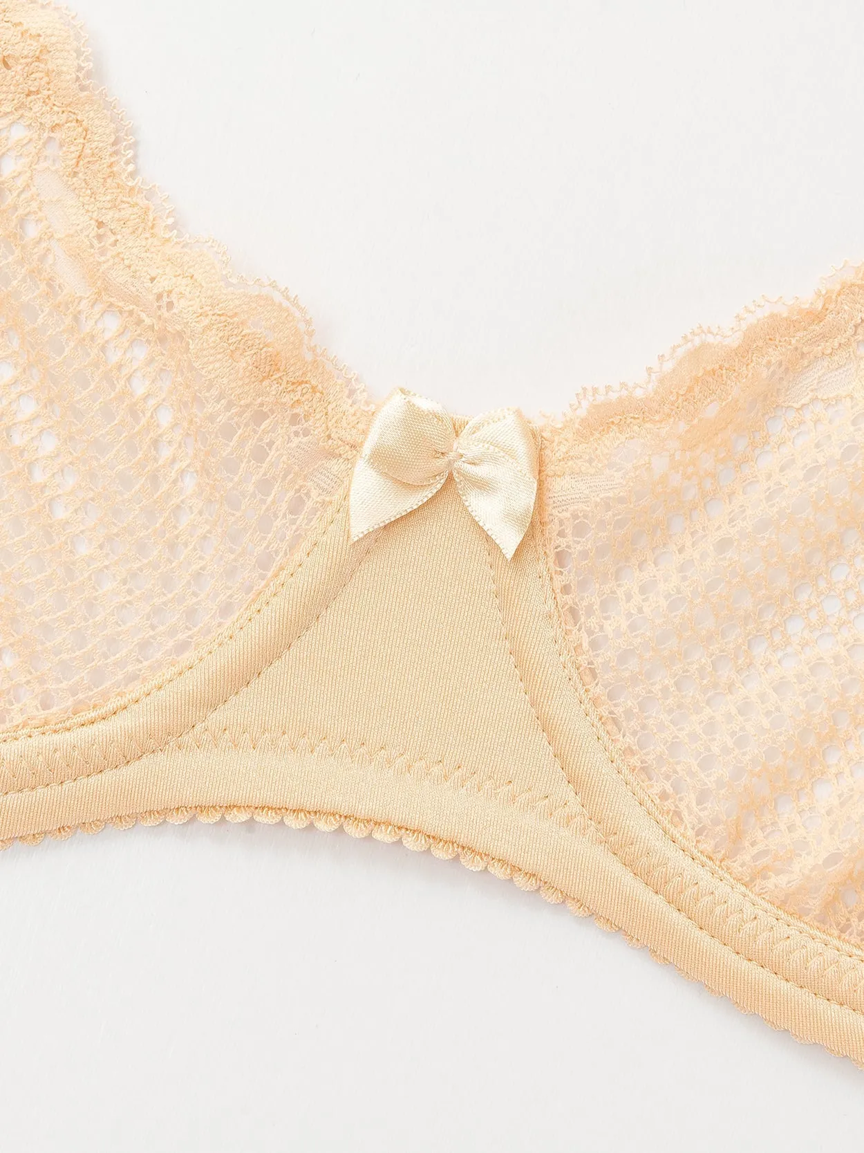 Unlined See Through 1/2 Cup Mesh Demi Shelf Underwired Bra Nude